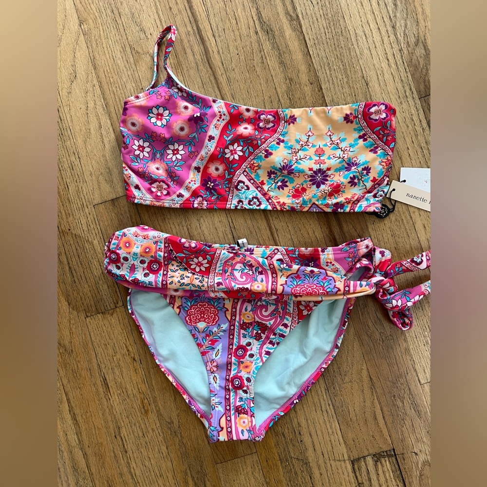Nanette Lepore One Shoulder Faux Tie Two Piece Swimsuit